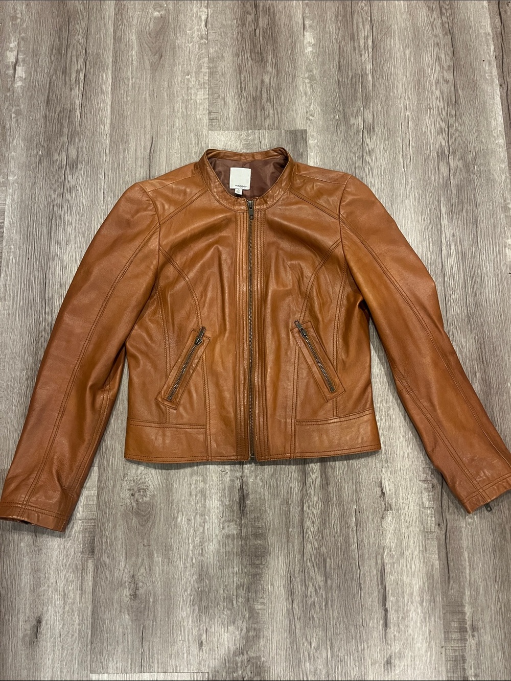 Halogen Cognac Leather Zip-Front Jacket